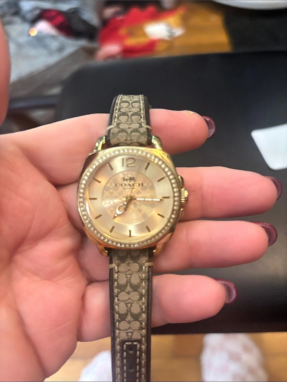 Coach Boyfriend Gold-Tone Signature Crystal Bezel Watch Brown & Gold